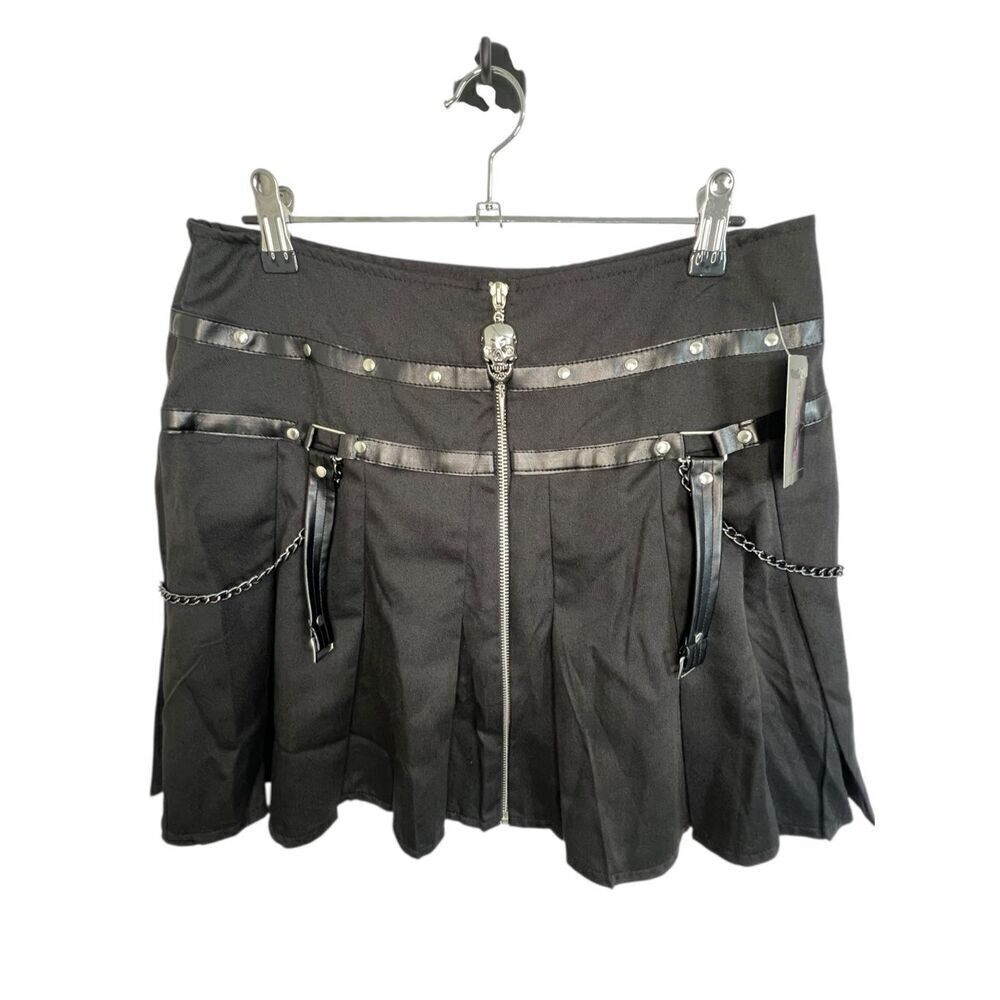 NWT Body Rage Black Punk/Emo Front Zip Mini Shirt With Skull Zipper